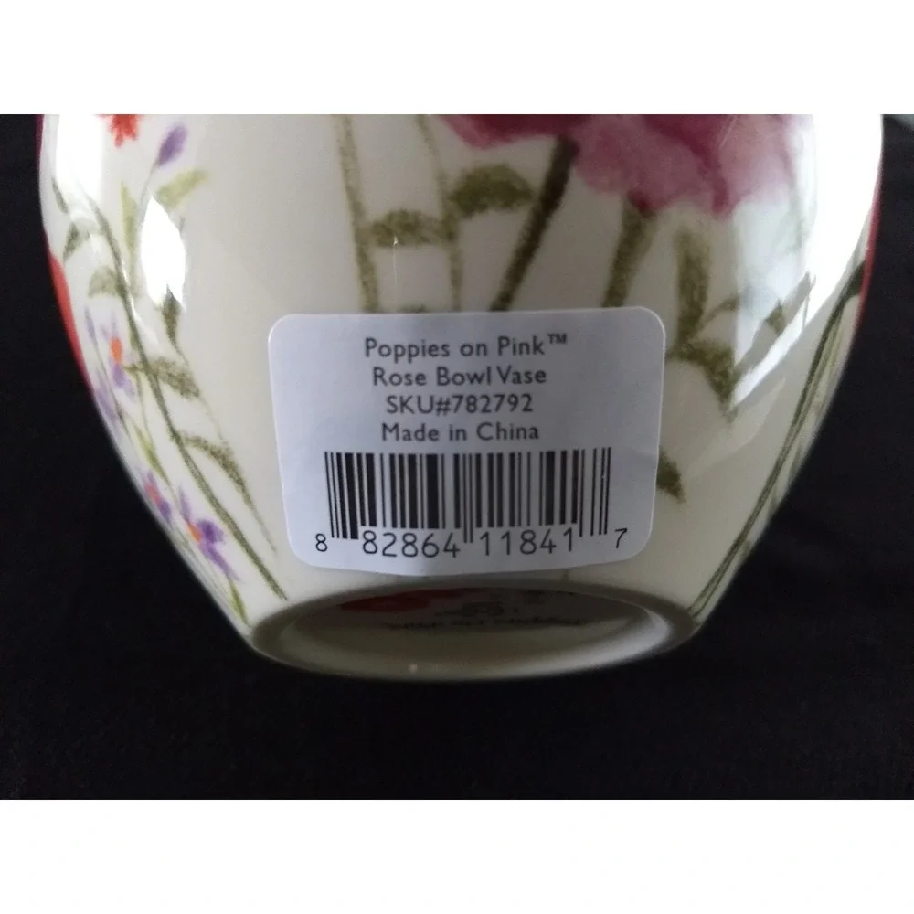 Lenox Poppies on Pink Vase Collection Hand Painted‎ 24K Gold Trim BRAND NEW